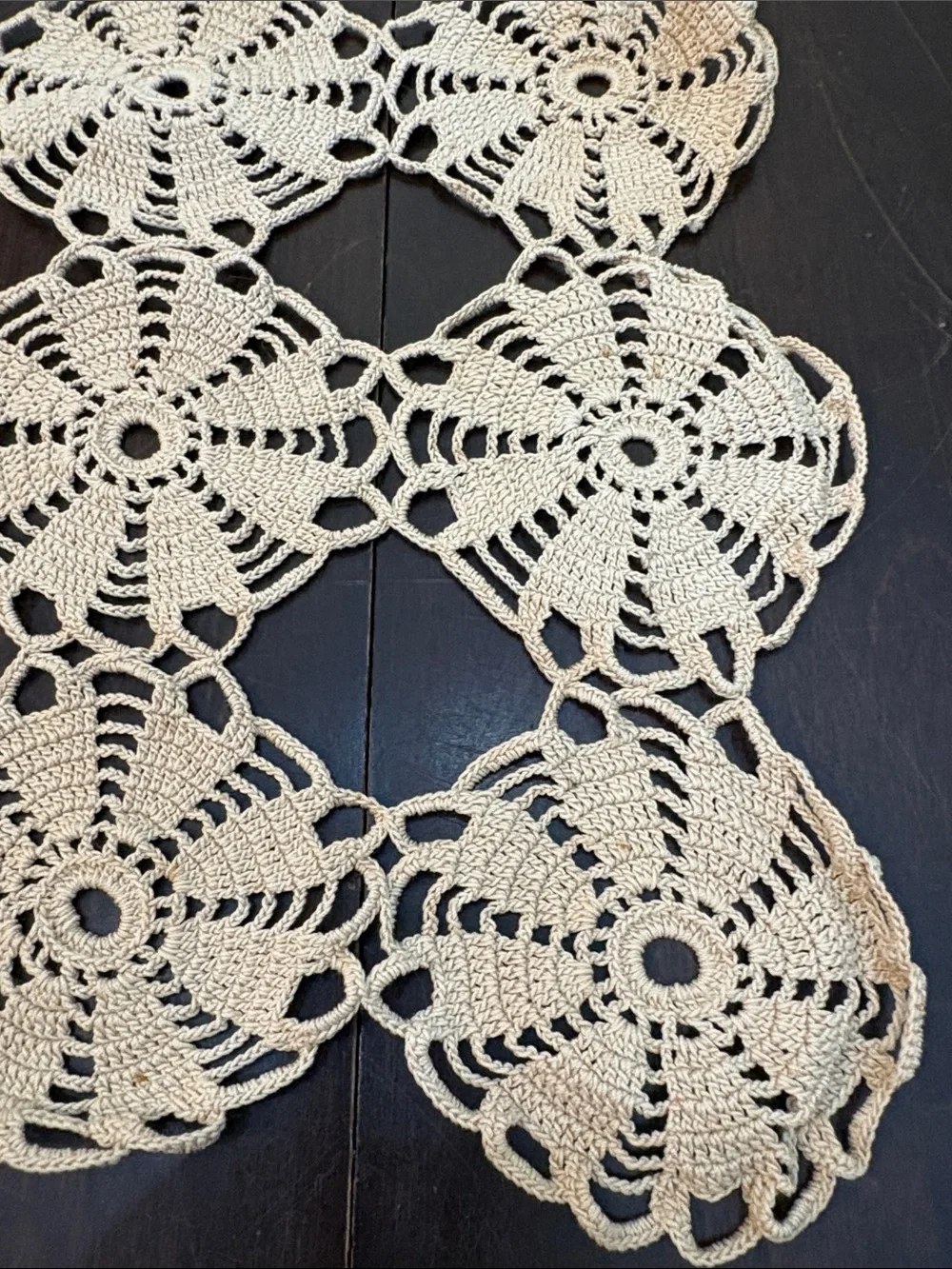 Vintage Handmade Crochet Table Runner in Taupe